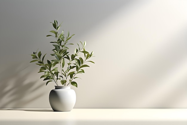 Minimalistic light background with blurred foliage shadow on a white wall