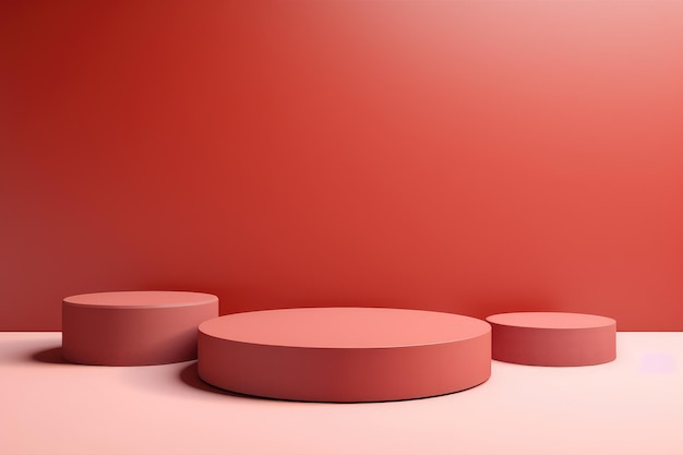 Minimalistic light red background for product presentation with podiums