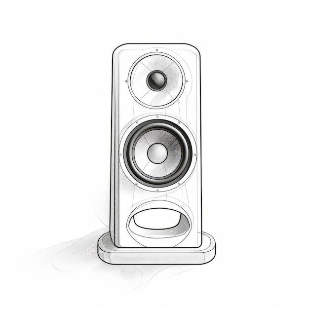 Photo minimalistic line drawing of a small speaker on white background