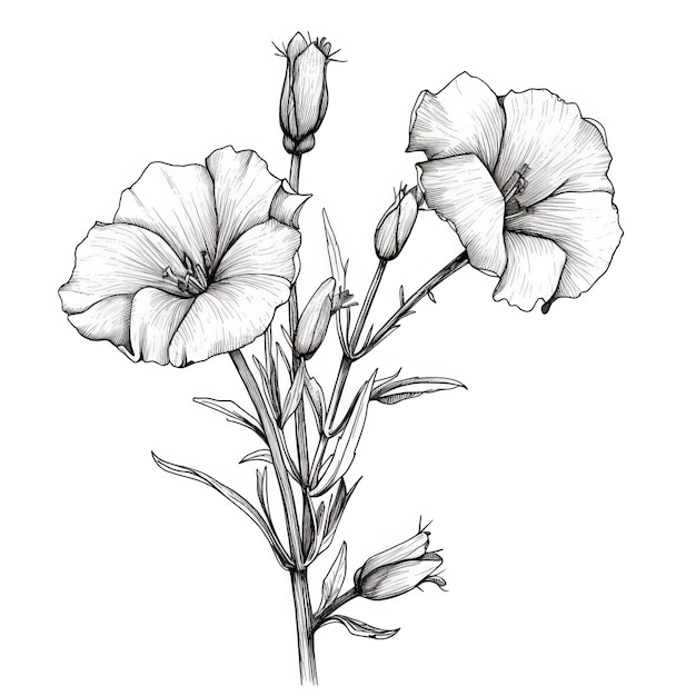 Minimalistic Line Drawing Of Snapdragon Flowers