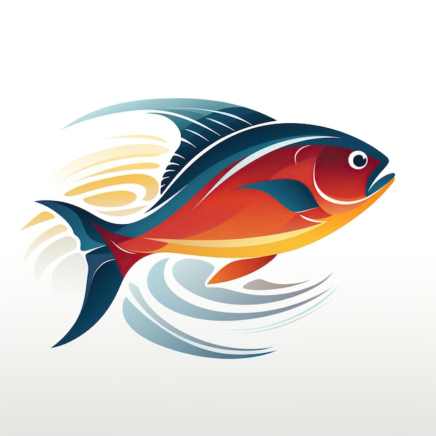 Foto logo minimalista emblema con un pesce su sfondo bianco emblema di un ristorante di marca di pesca e un negozio di frutti di mare di una società di pesca