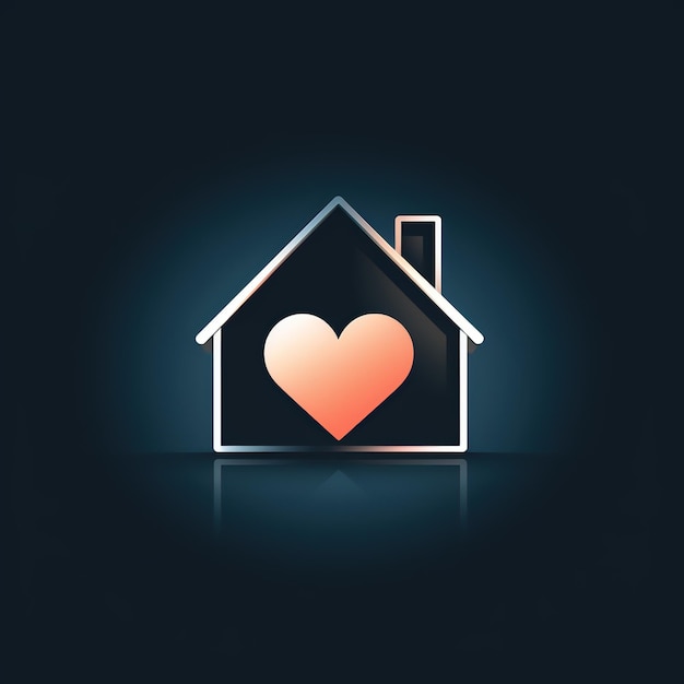 Minimalistic logo symbol with a heart shaped house on a black background Emblem for real estate agency rental and home insurance