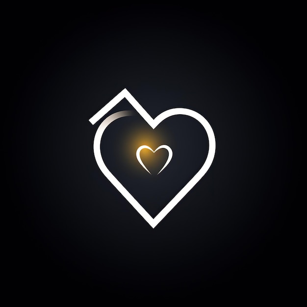 Foto simbolo del logo minimalista con una casa a forma di cuore su uno sfondo nero emblema per l'affitto e l'assicurazione immobiliare