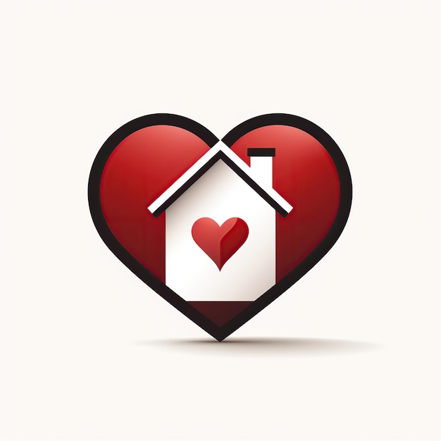 Foto simbolo del logo minimalista con una casa a forma di cuore su uno sfondo bianco emblema per l'affitto e l'assicurazione immobiliare