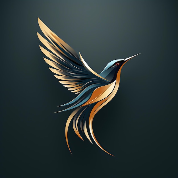 minimalistic logo tattoo emblem with bird silhouette on dark isolated background