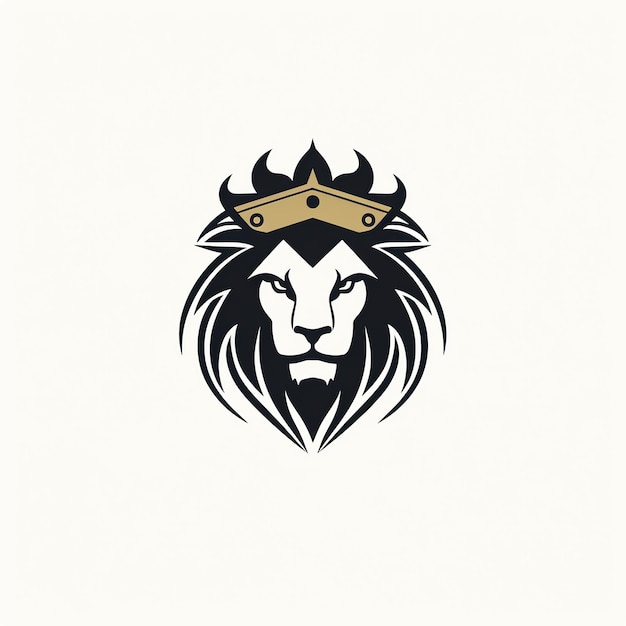 Photo minimalistic logo with a lion king tattoo head in a crown on a white background