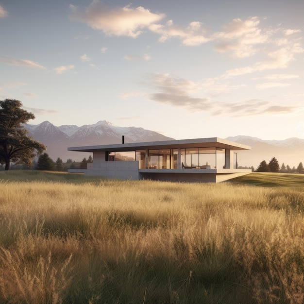 Photo minimalistic marvel darcy jones' concept render of a cantilevered modern residential home amidst th