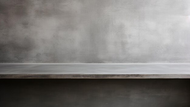 Minimalistic Metallic Finish Cement Table With Concrete Wall