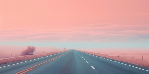 Minimalistic misty empty highway Foggy road Mystery travel concept Generative AI