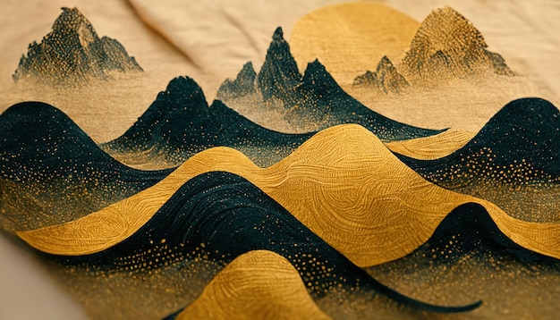 日本の伝統的なスタイルの水彩ブラシでミニマルな山の風景印刷または 3 d アートワークをカバーする抽象芸術の壁紙