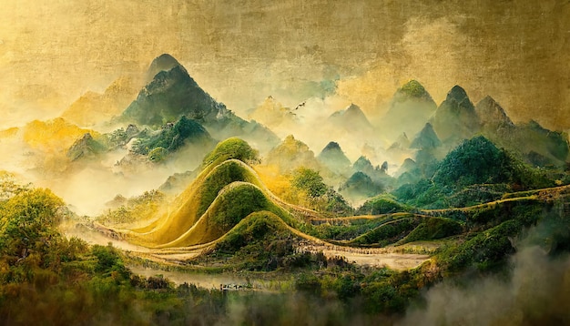 Минималистичный горный пейзаж с акварельной кистью в традиционном японском стиле Обои с абстрактным искусством для принтов или обложек 3d художественных работ