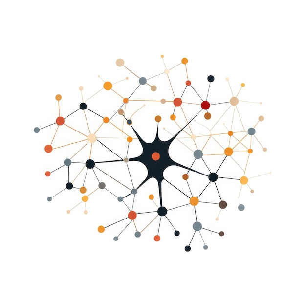 Illustrazione dell'icona di rete neurale minimalista nera e dorata con pochi nodi