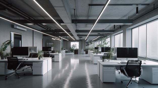 Minimalistic open office interior