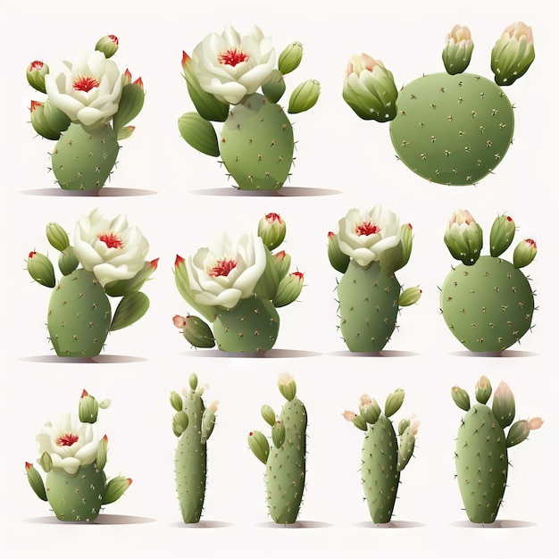 Minimalistic Opuntia Cactus Set AI Generated