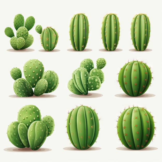 Minimalistic Opuntia Cactus Set AI Generated