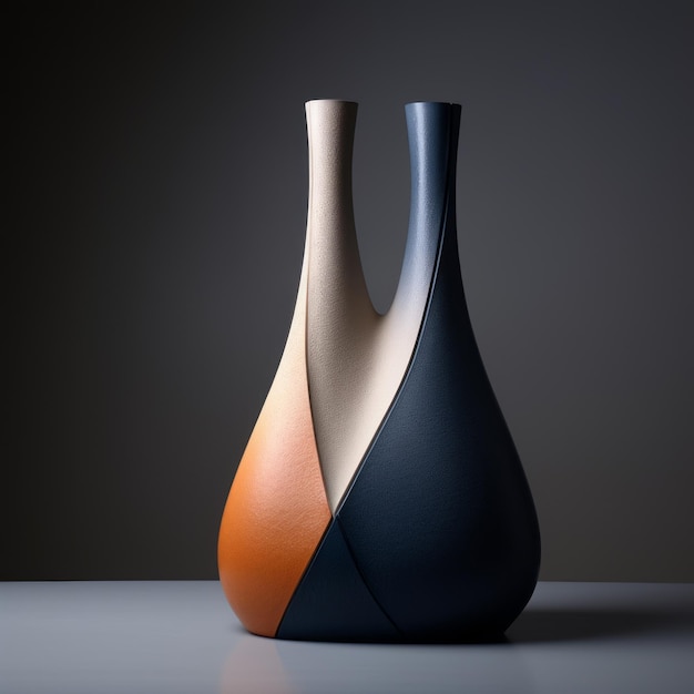 Minimalistic Orange And Blue Vase On Dark Table