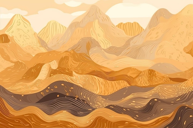 Minimalistic orangered mountainous abstract with gold accents for stylish decor postcards or celebratory posters Generative AI
