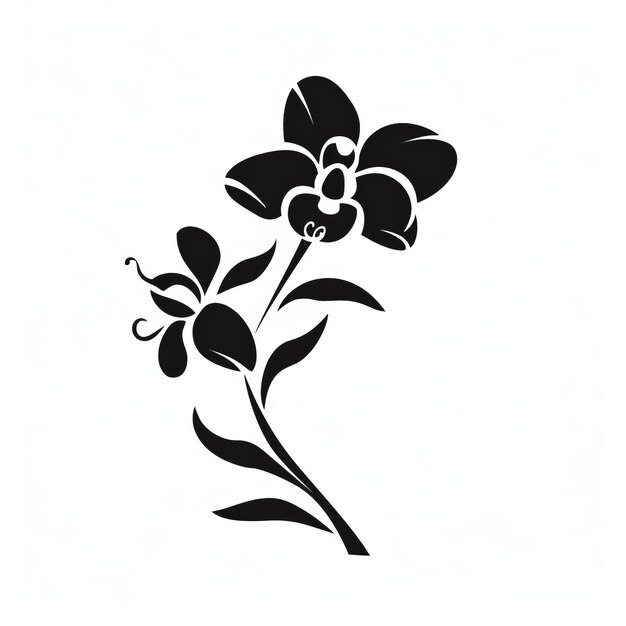 Minimalistic Orchid Silhouette Eastern Brushwork Style Vector Illustration