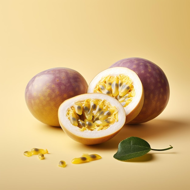 Minimalistic passion fruit design on light yellow background