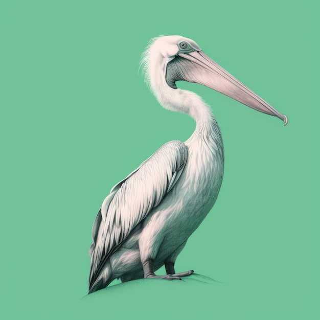 Photo minimalistic pelican illustration on green background