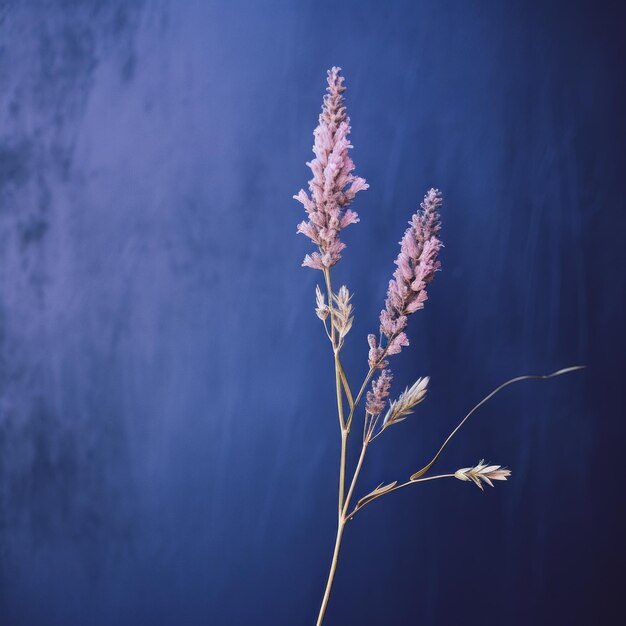 Minimalistic Pink Flowers On Blue Background A Graceful Balance