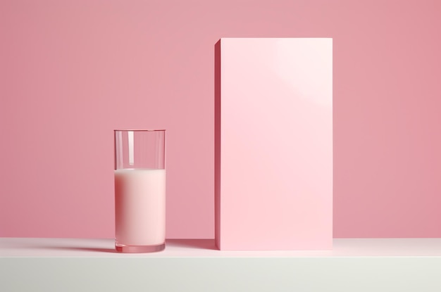 Minimalistic pink glass of milk Milk packaging mockup