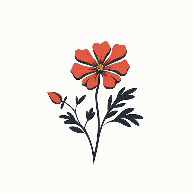 ミニマリストの赤い花のイラスト フラットデザインの細な花の研究