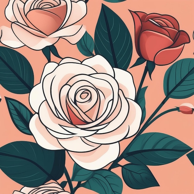 Minimalistic Rose Drawing Bohemian Floral Line Art Background