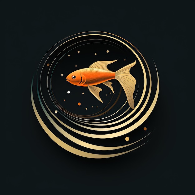 Фото Минималистическая круглая эмблема логотипа с рыбой на черном фоне символ значка для рыболовного бренда ресторана и магазина морепродуктов рыболовной компании
