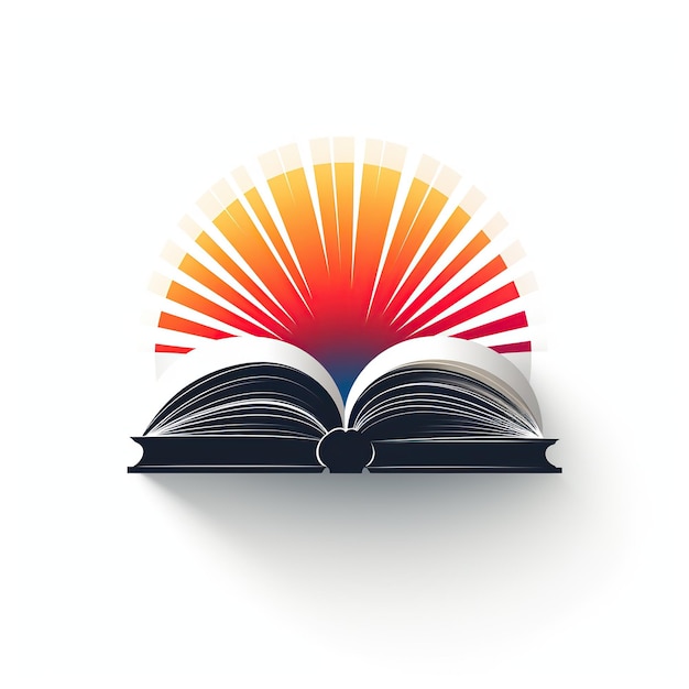 Foto logo rotondo minimalista con libro aperto su sfondo bianco simbolo di una libreria, scuola e istruzione