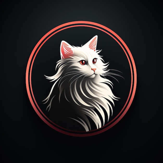 minimalistic round logo symbol with a white cat head on a black background