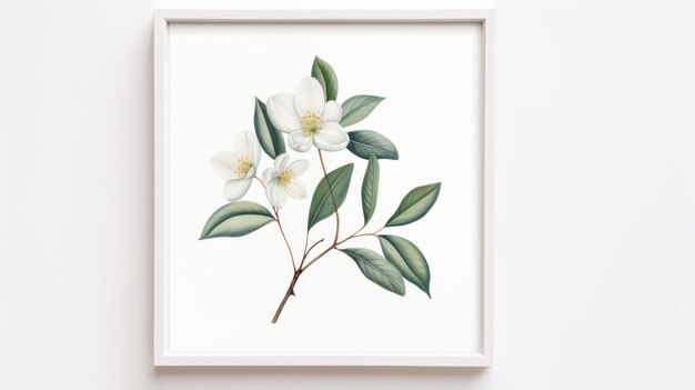 Minimalistic Scandinavian Style Botanical Poster With Realistic Flower Print