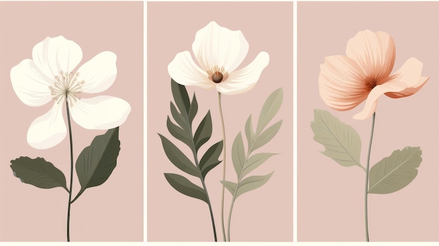 Photo minimalistic scandinavian style botanical poster with white flower frames