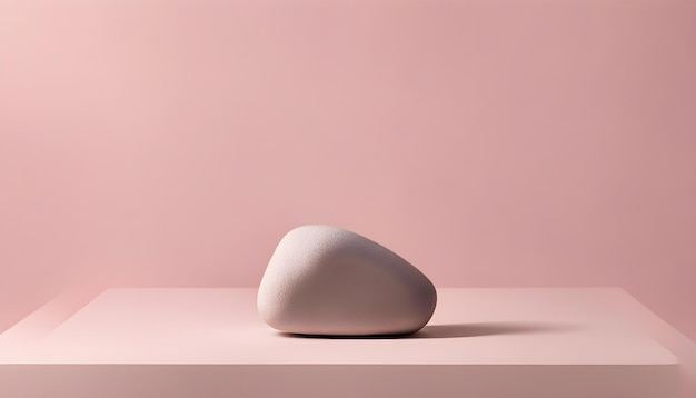 Minimalistic scene of a lying stone on a light pink abstract background