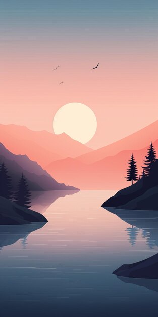 Photo minimalistic scenic lake landscape vector illustration 8k resolution