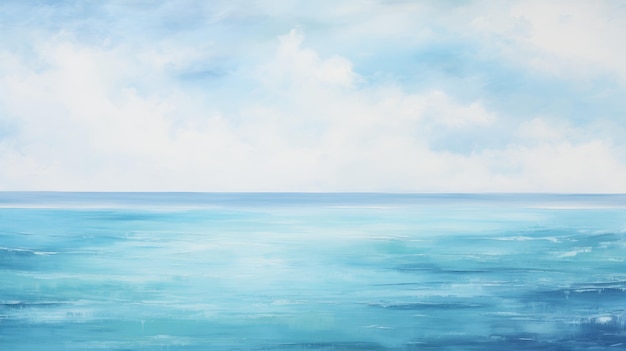 Minimalistic Serenity Een boeiende oceaan schilderij met rustige wolken