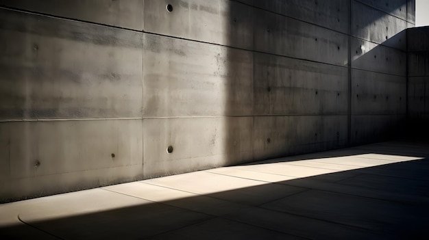 Минималистичный снимок бетонной стены, подчеркивающий ее грубую текстуру и тени Генеративный ИИ