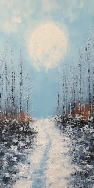 Minimalistic Snow Landscape Painting In Monet's Style