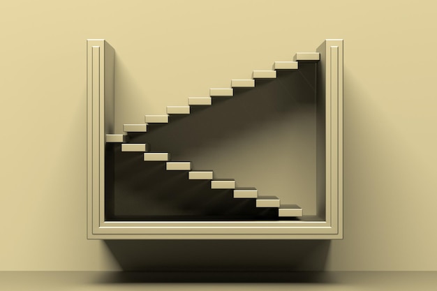 Minimalistic staircase concept Stairs concept minimalistic gold color 3D render