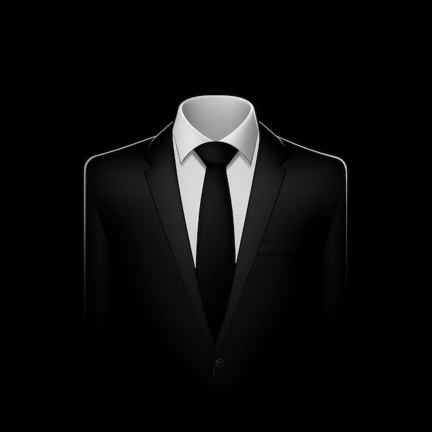 Minimalistic Suit and Tie Clip Art on a Sleek Black Background