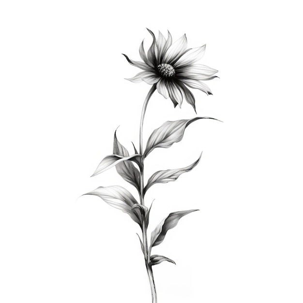 Photo minimalistic sunflower tattoo design sketch in charcoal on white