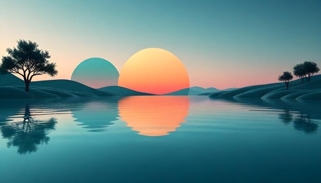 Photo minimalistic sunset artwork illustration digital painting abstract graphic background design