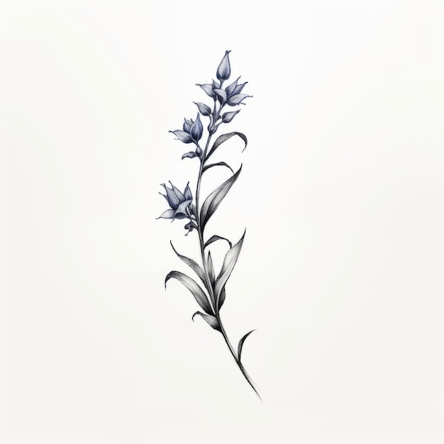 Minimalistic Tattoo Design Beautiful Blue Flowers In Grisaille Style