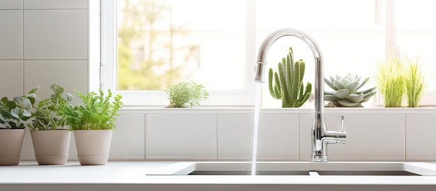 Minimalistic and tidy exposed kitchen sink