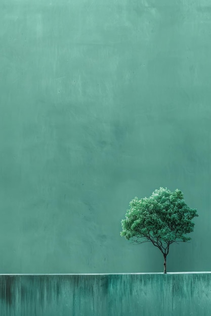 緑色のテクスチャの背景にあるミニマリストの木