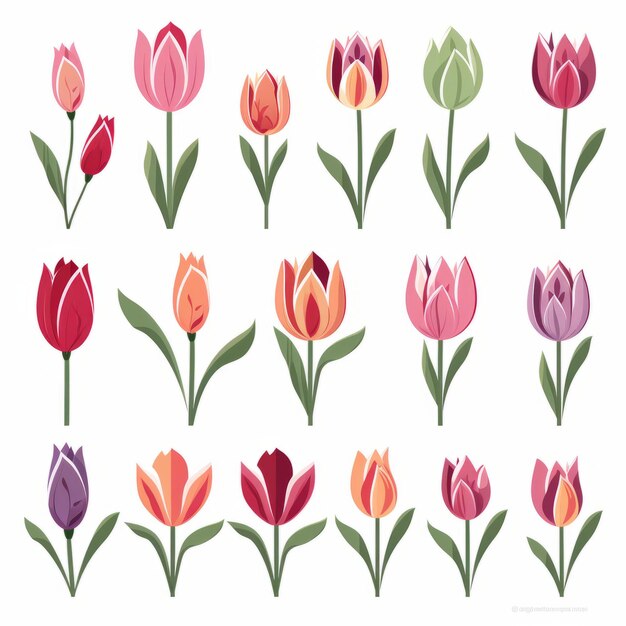 Photo minimalistic tulip set vector svg flat animation asset
