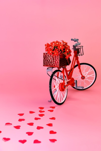 Minimalistic valentine's day card, bike with flowers