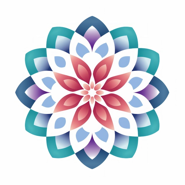 Minimalistic Vector Mandala Flower In Blue White And Pink