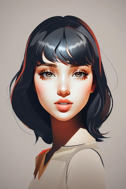 A minimalistic vector rendering of a girl's face her features highlighted in a single color