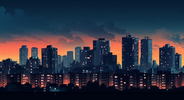 minimalistic wallpaper of an urban city skyline at night